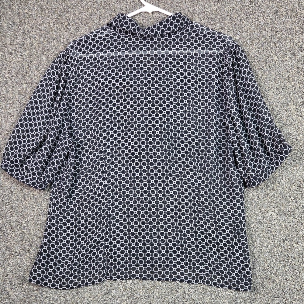East 5th Blouse Womens XL Black Geometric Ruffle Short Sleeve Button Up Top